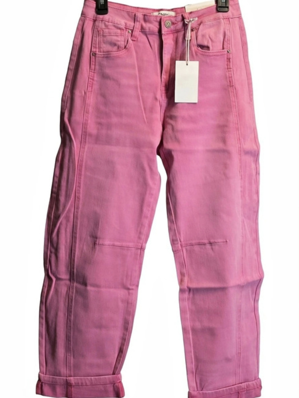 ZENANA Barrel Leg Color Denim Pants Pink Small